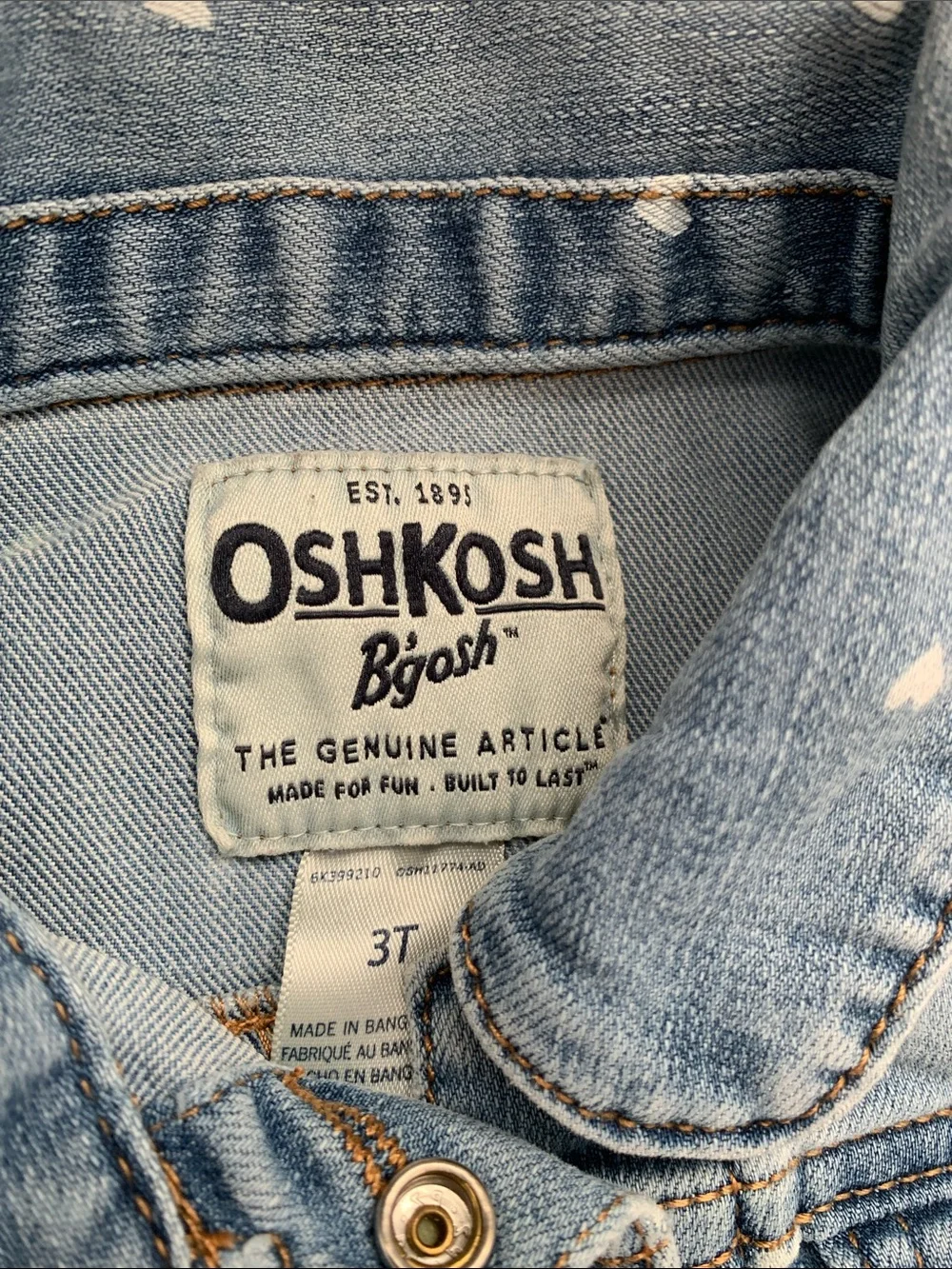 Jean Jacket White Heart Print OshKosh Bgosh Size 3T Blue Denim